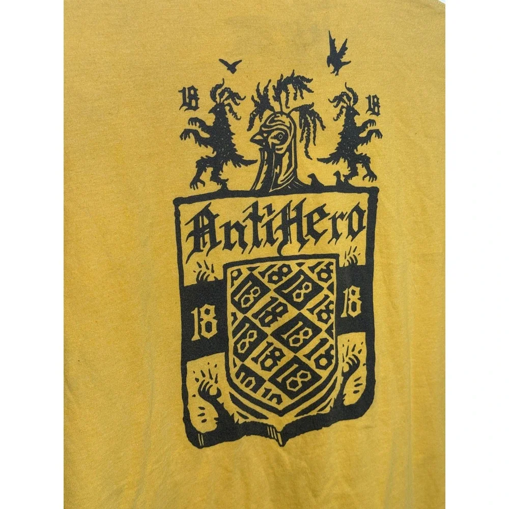 Anti Hero Skateboards Mens XL Mustard Yellow Graphic T-Shirt Crest Logo Cotton